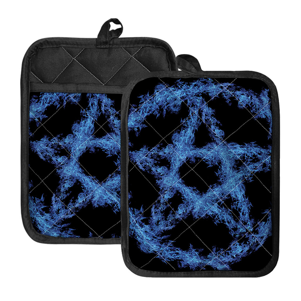 Blue Flame Pentagram Print Pot Holders With Pocket