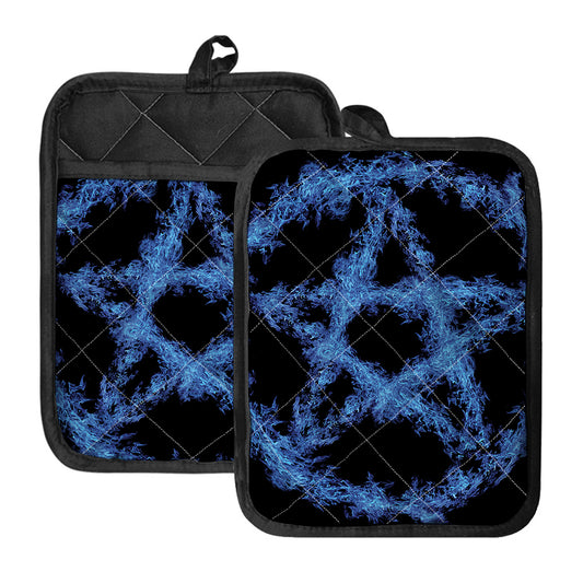 Blue Flame Pentagram Print Pot Holders With Pocket