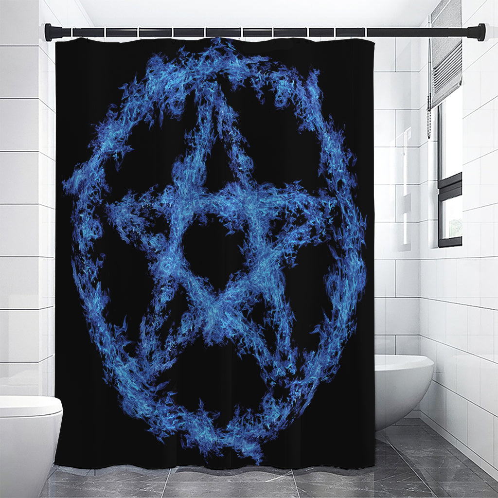 Blue Flame Pentagram Print Premium Shower Curtain