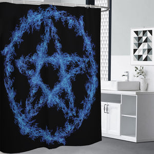 Blue Flame Pentagram Print Premium Shower Curtain