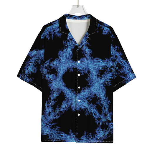 Blue Flame Pentagram Print Rayon Hawaiian Shirt