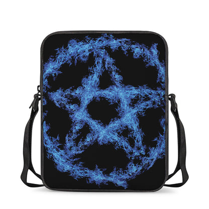 Blue Flame Pentagram Print Rectangular Crossbody Bag