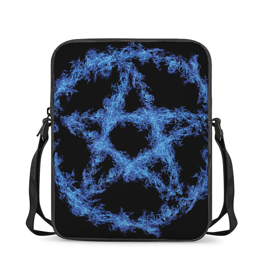 Blue Flame Pentagram Print Rectangular Crossbody Bag