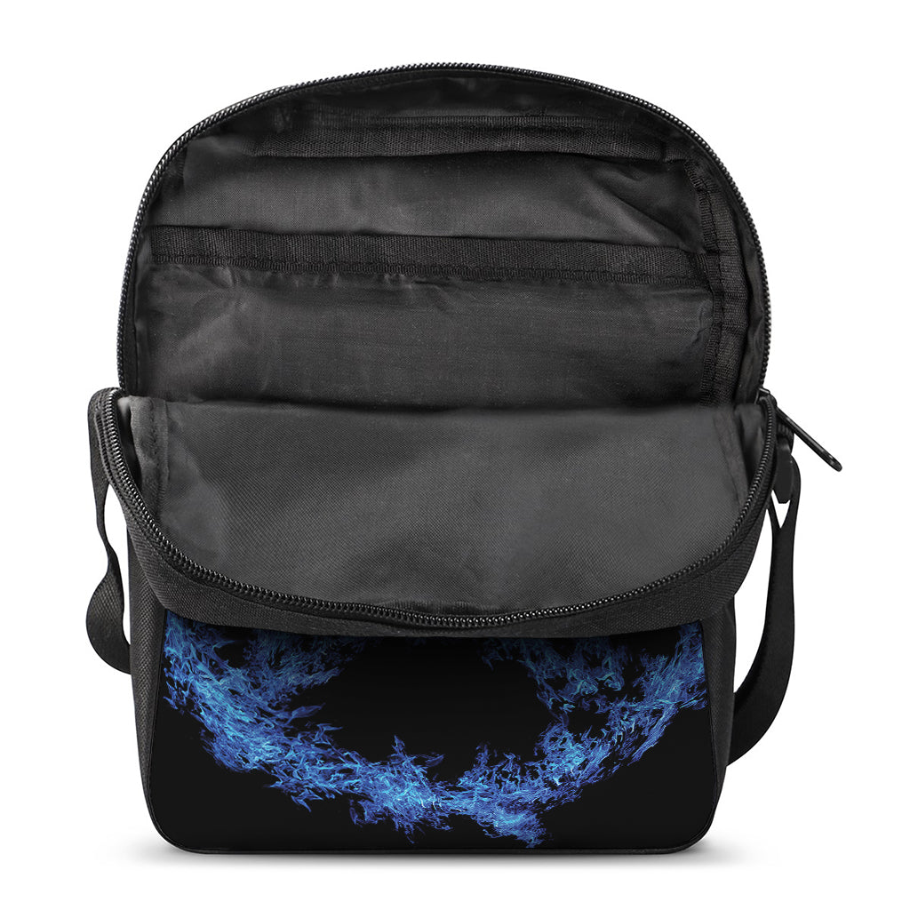 Blue Flame Pentagram Print Rectangular Crossbody Bag