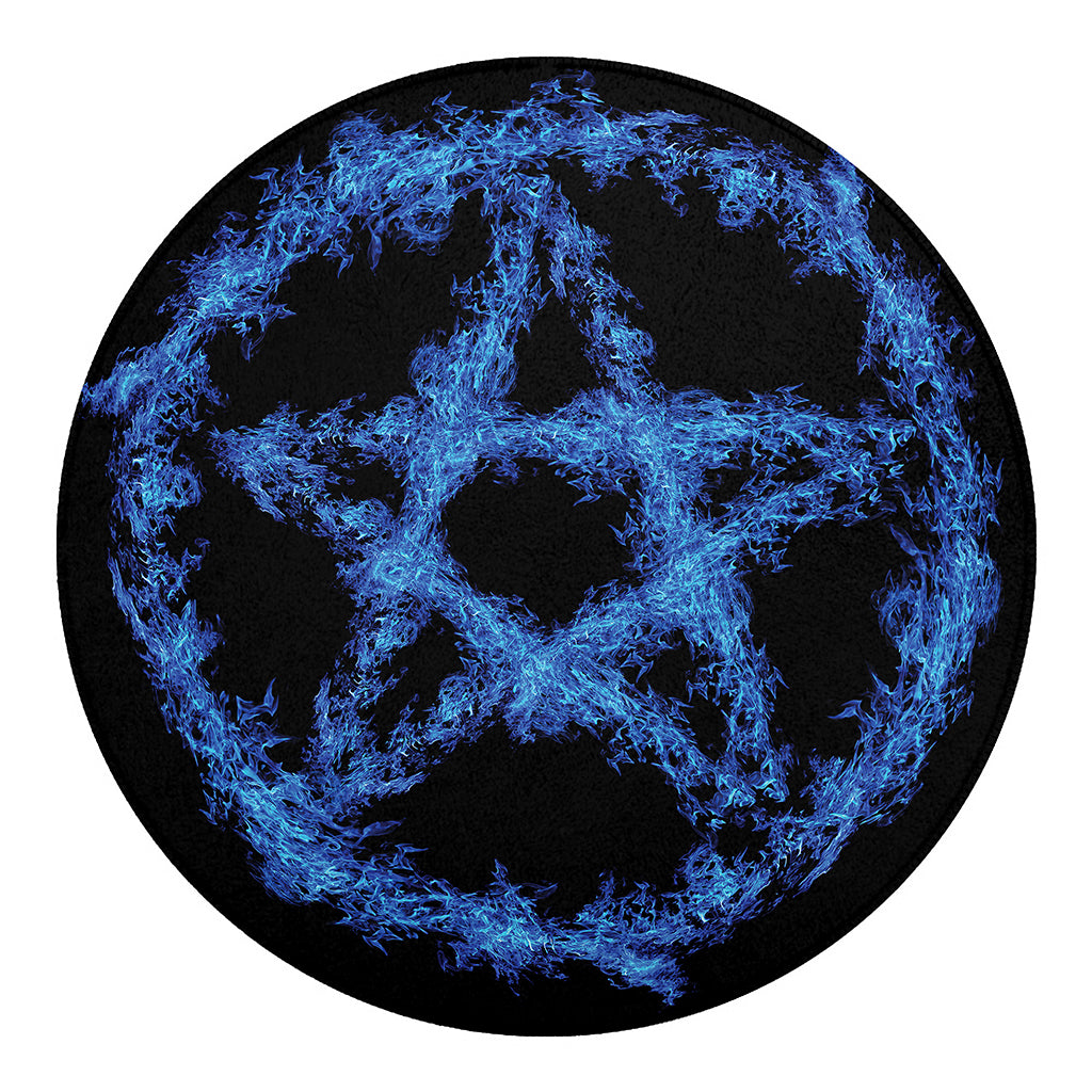 Blue Flame Pentagram Print Round Blanket