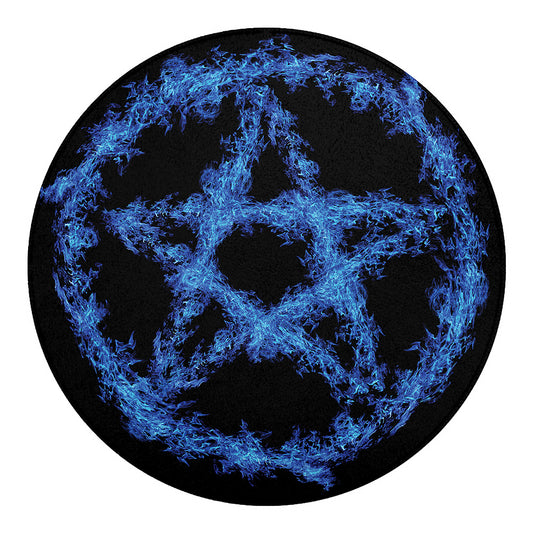 Blue Flame Pentagram Print Round Blanket