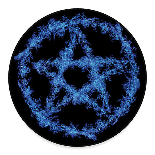 Blue Flame Pentagram Print Round Floor Mat