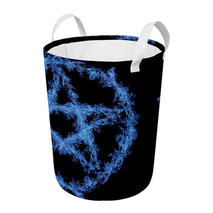 Blue Flame Pentagram Print Round Laundry Basket