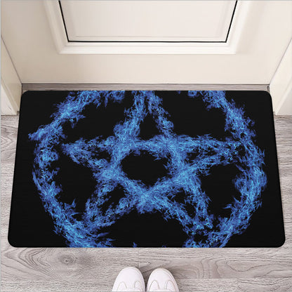Blue Flame Pentagram Print Rubber Doormat