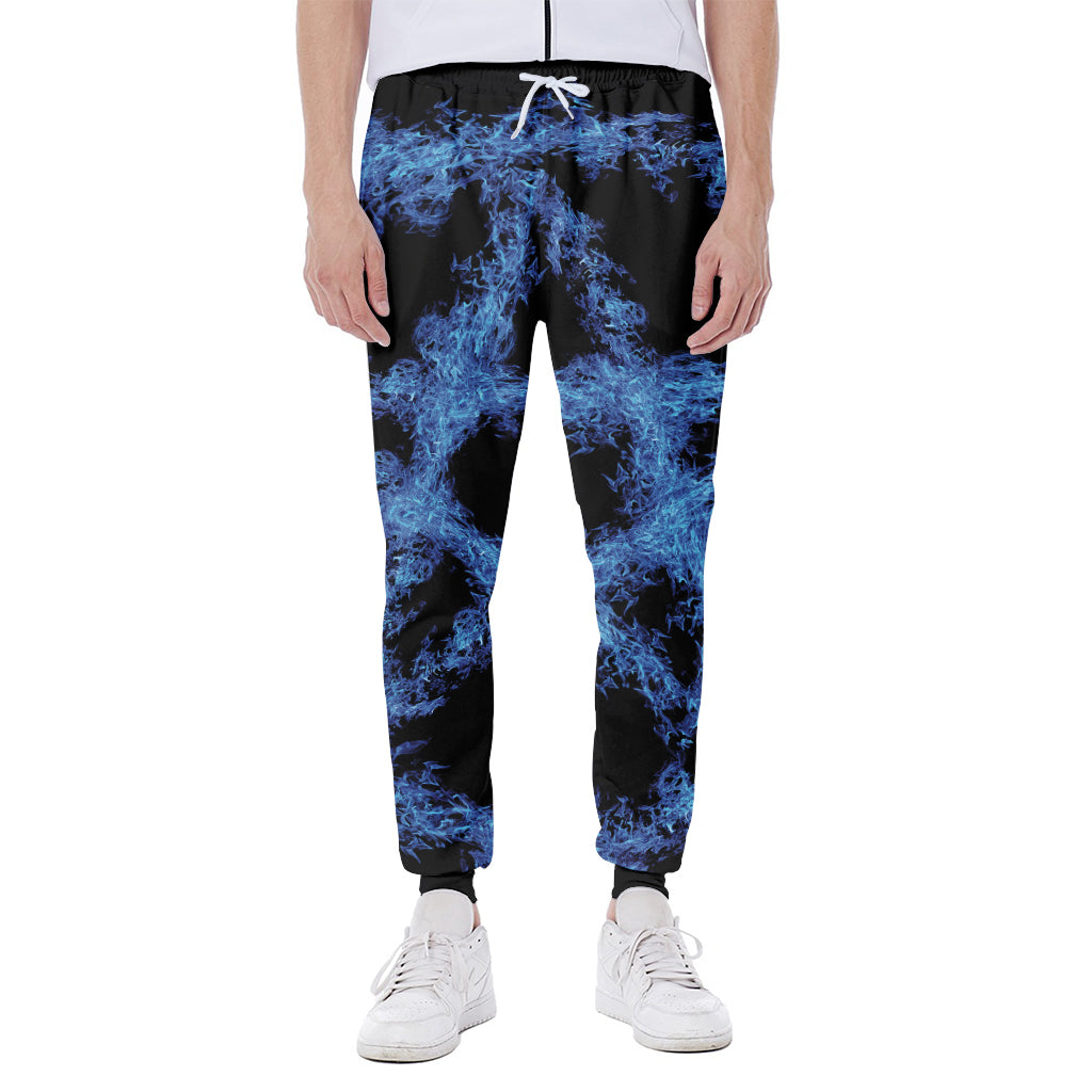 Blue Flame Pentagram Print Scuba Joggers