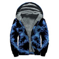Blue Flame Pentagram Print Sherpa Lined Zip Up Hoodie