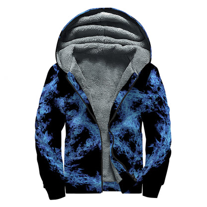 Blue Flame Pentagram Print Sherpa Lined Zip Up Hoodie