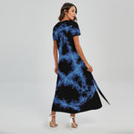 Blue Flame Pentagram Print Short Sleeve Maxi Dress