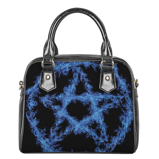 Blue Flame Pentagram Print Shoulder Handbag