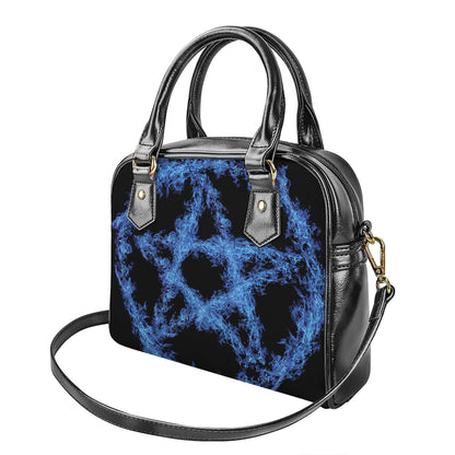 Blue Flame Pentagram Print Shoulder Handbag
