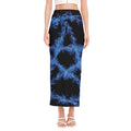 Blue Flame Pentagram Print Side Slit Maxi Skirt