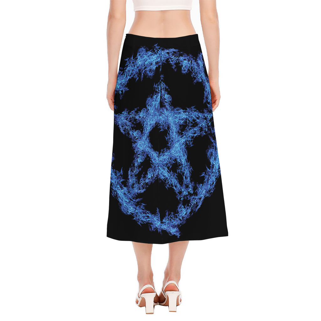 Blue Flame Pentagram Print Side Slit Midi Skirt