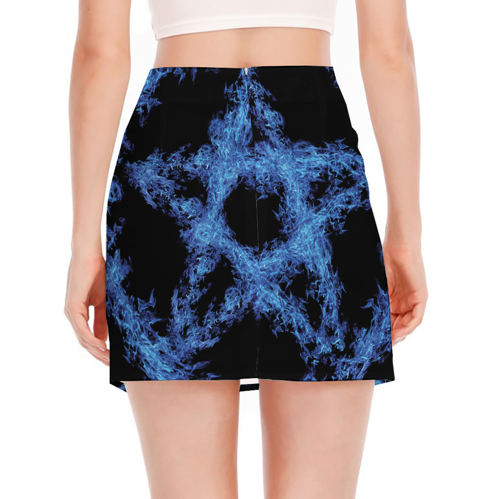 Blue Flame Pentagram Print Side Slit Mini Skirt
