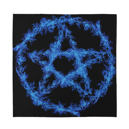 Blue Flame Pentagram Print Silk Bandana