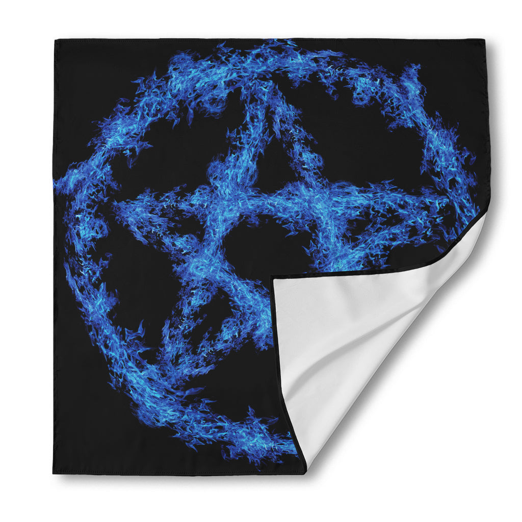 Blue Flame Pentagram Print Silk Bandana