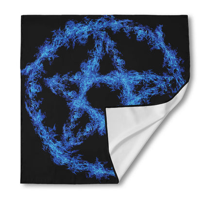 Blue Flame Pentagram Print Silk Bandana
