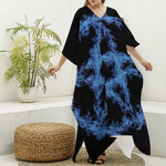 Blue Flame Pentagram Print Silk V-Neck Kaftan Dress