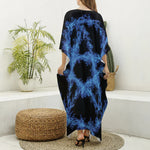 Blue Flame Pentagram Print Silk V-Neck Kaftan Dress