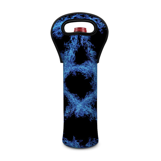 Blue Flame Pentagram Print Single Neoprene Wine Tote