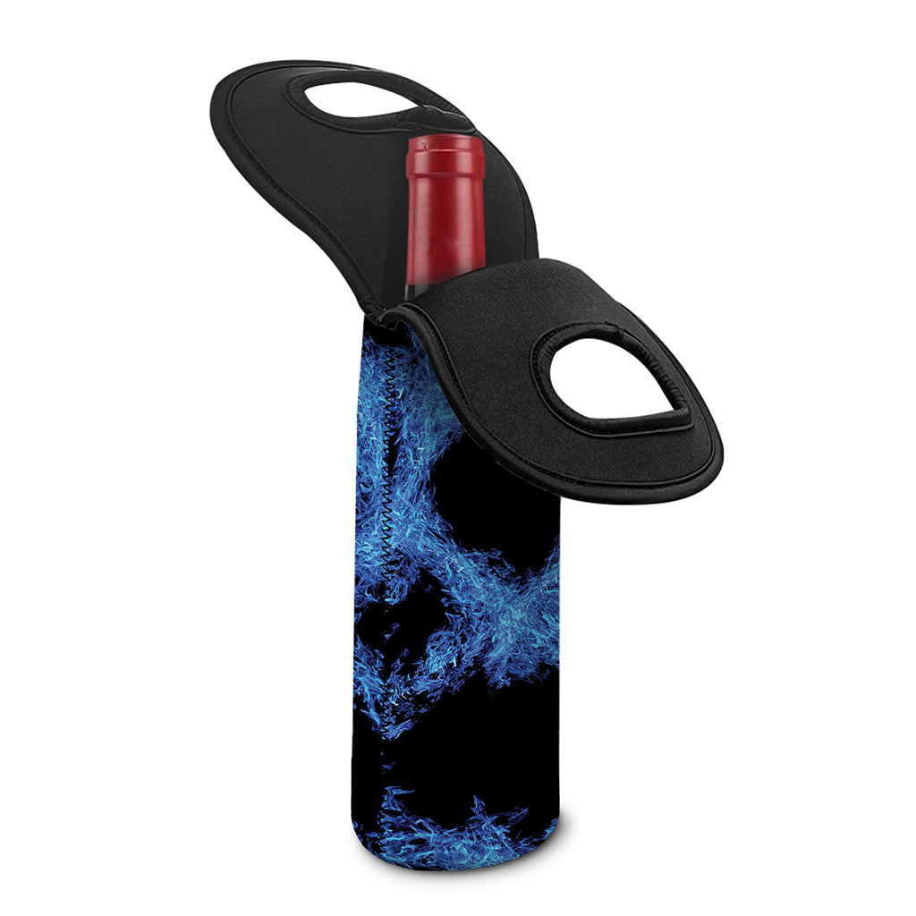 Blue Flame Pentagram Print Single Neoprene Wine Tote