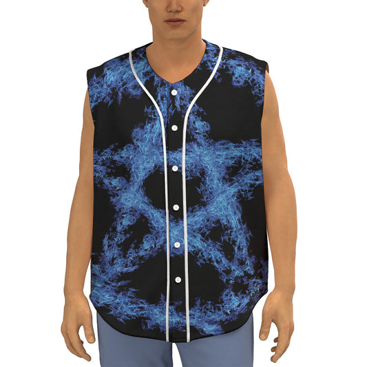 Blue Flame Pentagram Print Sleeveless Baseball Jersey