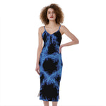 Blue Flame Pentagram Print Slim Fit Midi Cami Dress