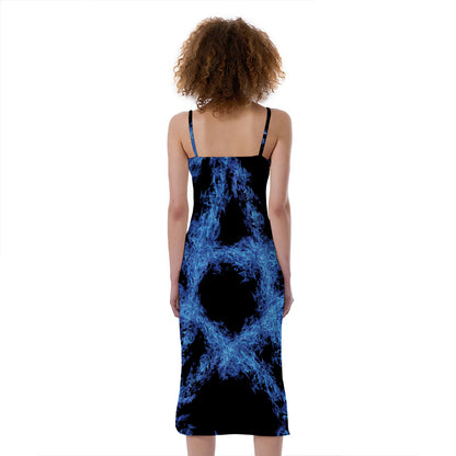 Blue Flame Pentagram Print Slim Fit Midi Cami Dress