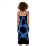 Blue Flame Pentagram Print Slim Fit Midi Cami Dress