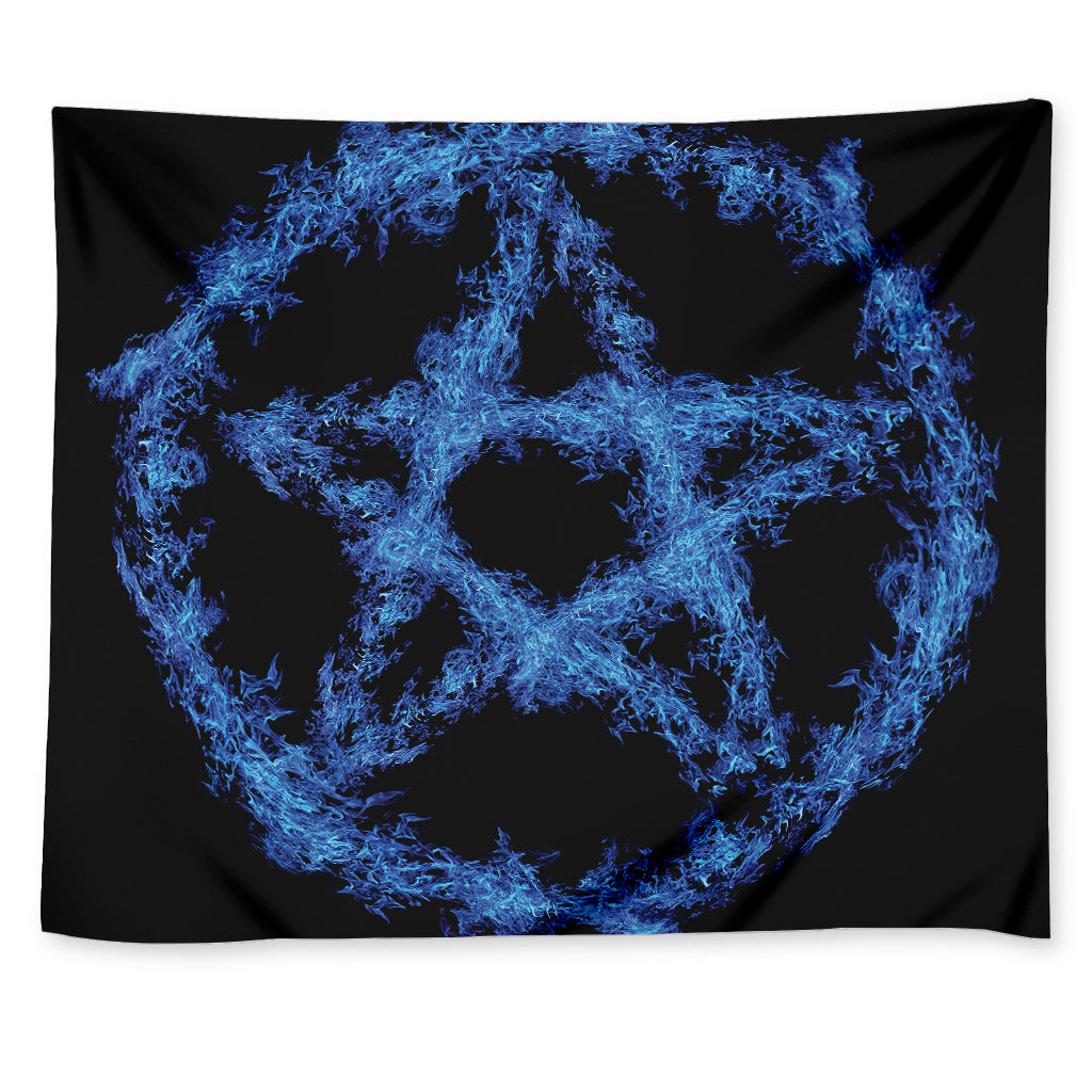 Blue Flame Pentagram Print Tapestry