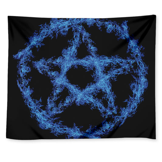 Blue Flame Pentagram Print Tapestry