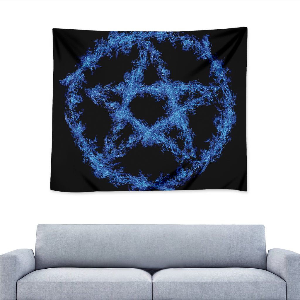 Blue Flame Pentagram Print Tapestry