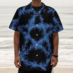 Blue Flame Pentagram Print Textured Short Sleeve Shirt