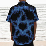 Blue Flame Pentagram Print Textured Short Sleeve Shirt