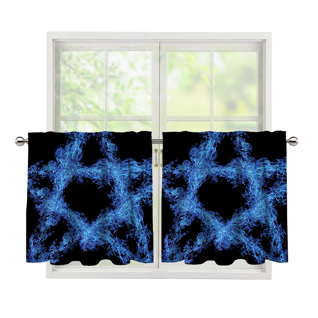 Blue Flame Pentagram Print Tier Curtains