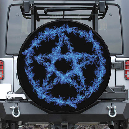 Blue Flame Pentagram Print Tire Cover