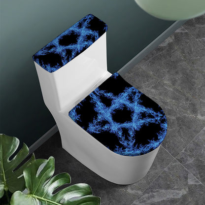 Blue Flame Pentagram Print Toilet Lid And Tank Cover Set