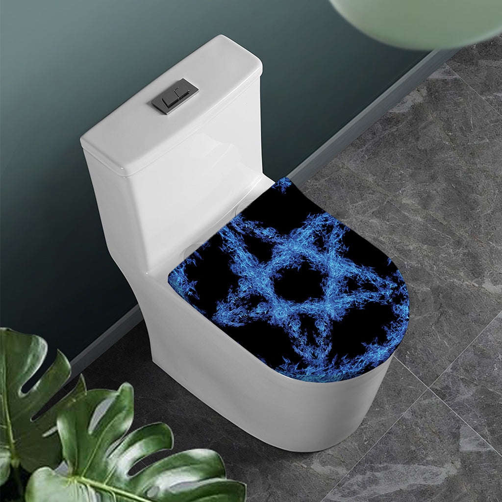 Blue Flame Pentagram Print Toilet Lid Cover