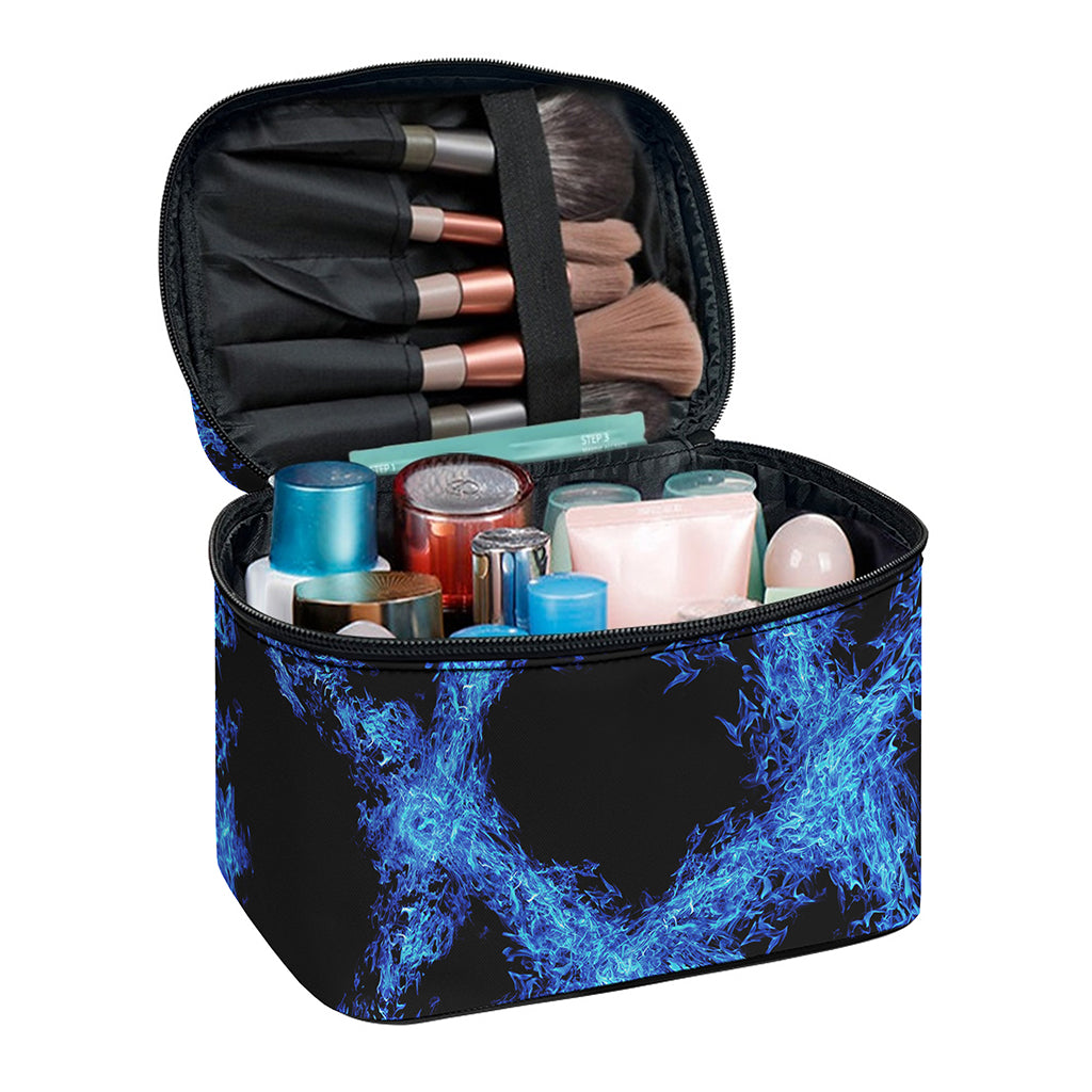 Blue Flame Pentagram Print Travel Makeup Bag