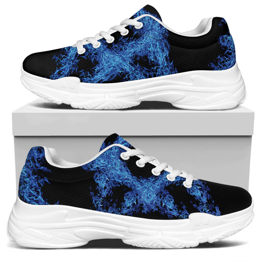 Blue Flame Pentagram Print White Chunky Shoes