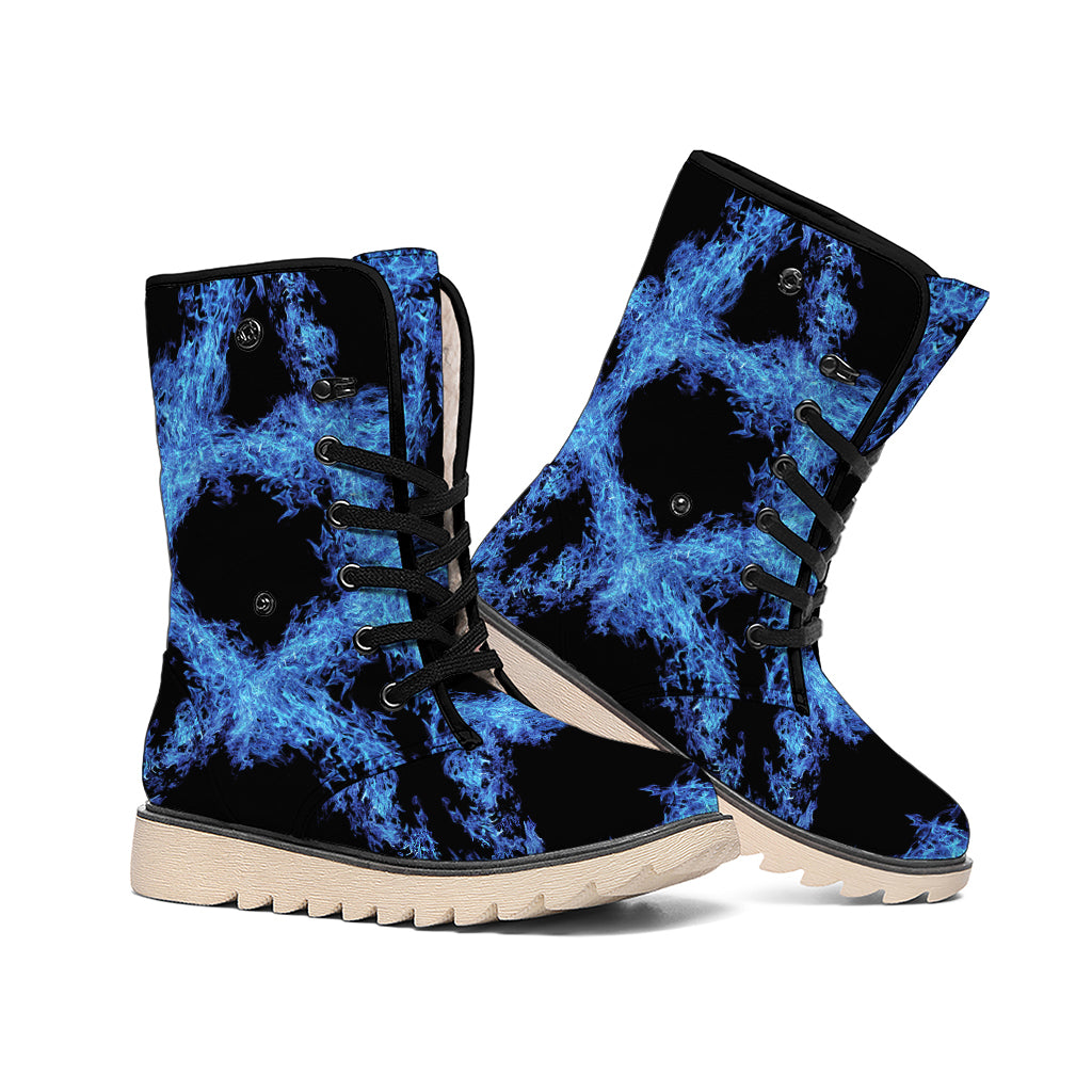 Blue Flame Pentagram Print Winter Boots