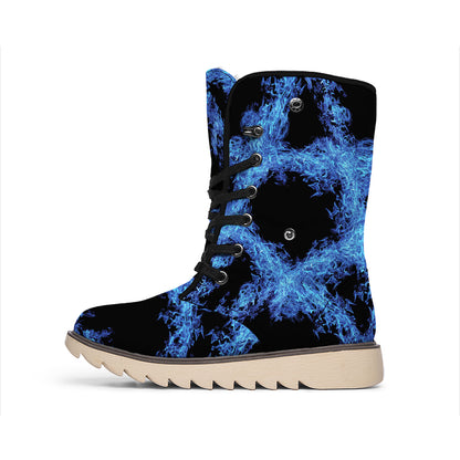 Blue Flame Pentagram Print Winter Boots