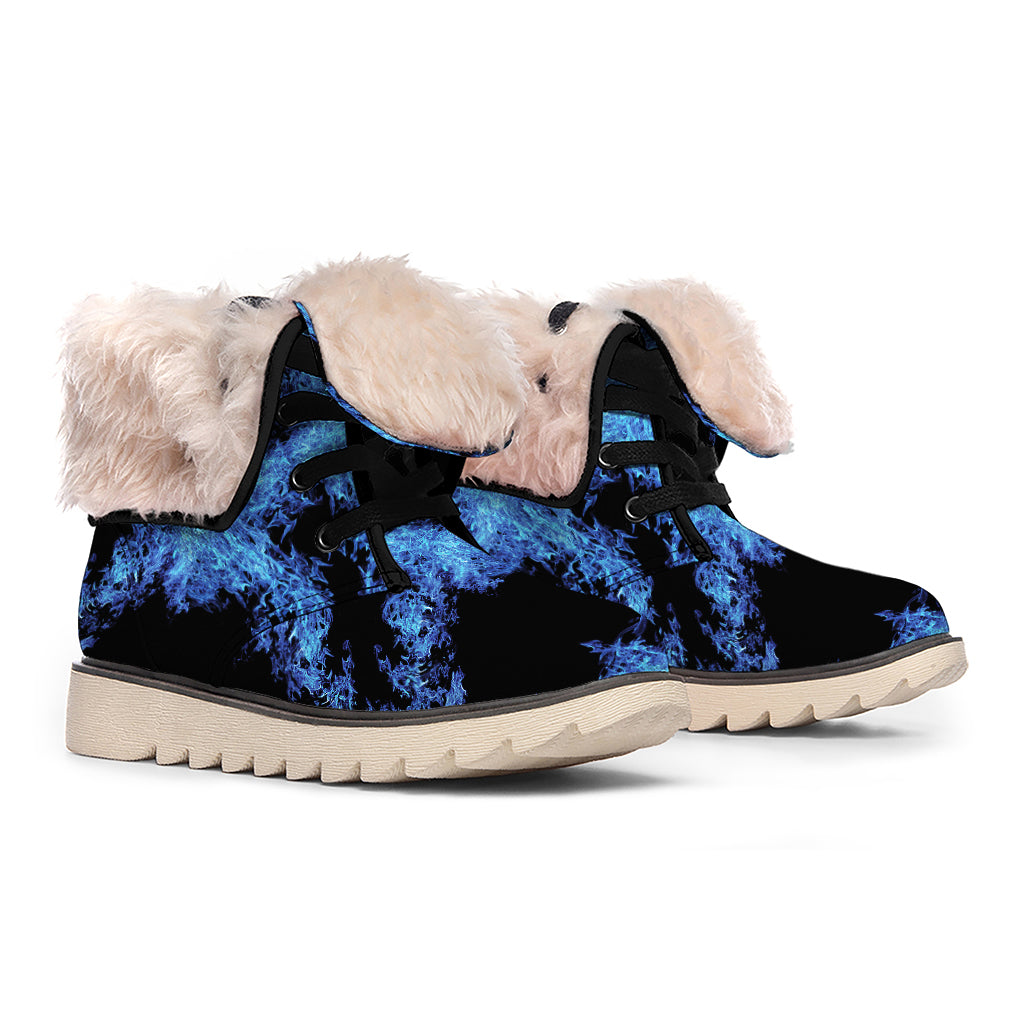 Blue Flame Pentagram Print Winter Boots