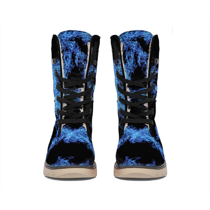 Blue Flame Pentagram Print Winter Boots