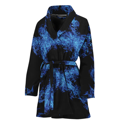 Blue Flame Pentagram Print Women's Bathrobe