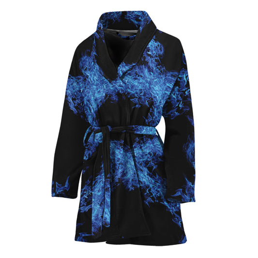 Blue Flame Pentagram Print Women's Bathrobe